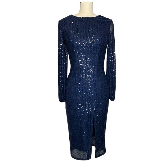 Mac Duggal 42018 Navy Sequin Cocktail Dress Size 8 NWT $358 - Picture 4 of 12